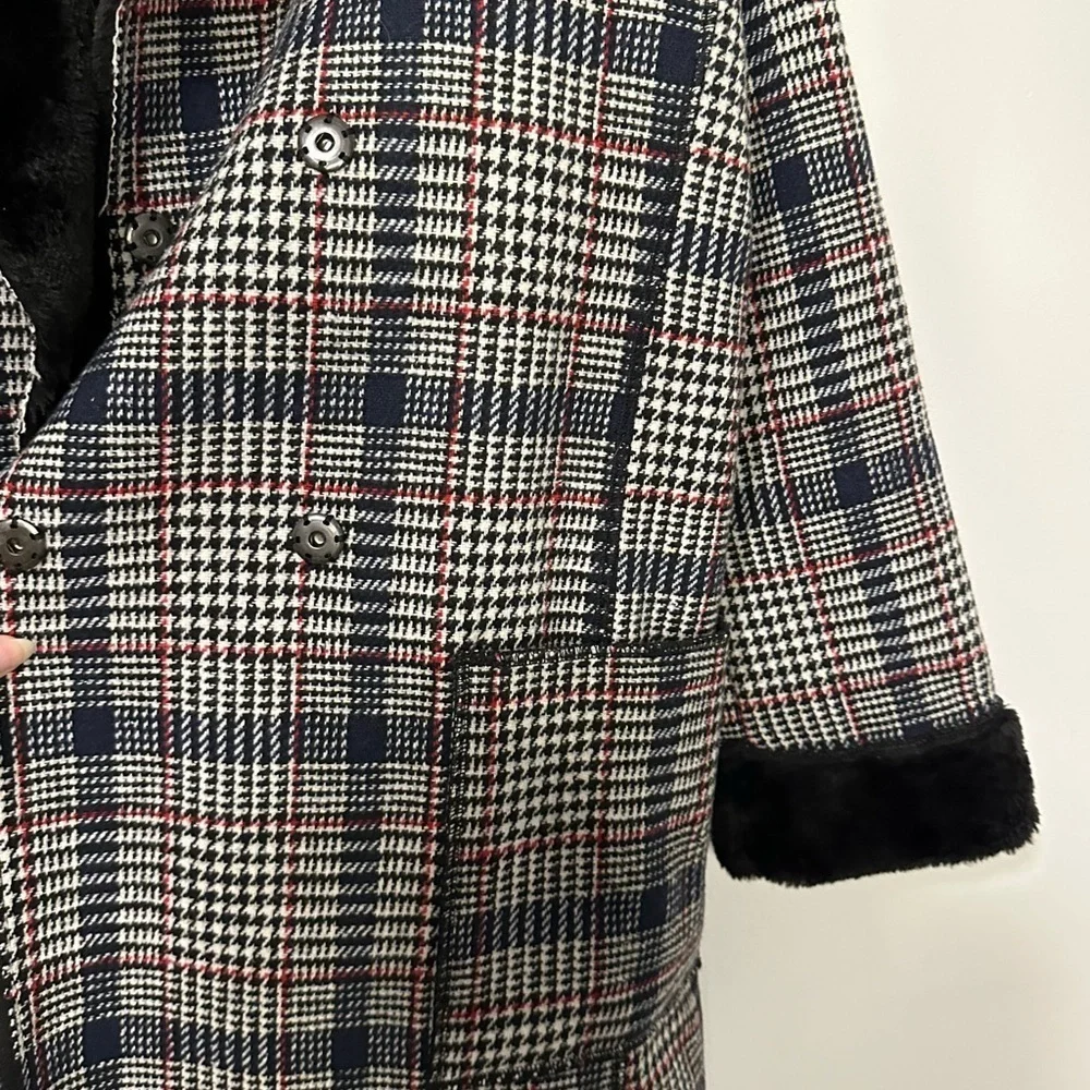 Solitaire Twill & Faux Fur Convertible Faux Sherpa Lined Pocket Jacket Belt Coat - Picture 5 of 7